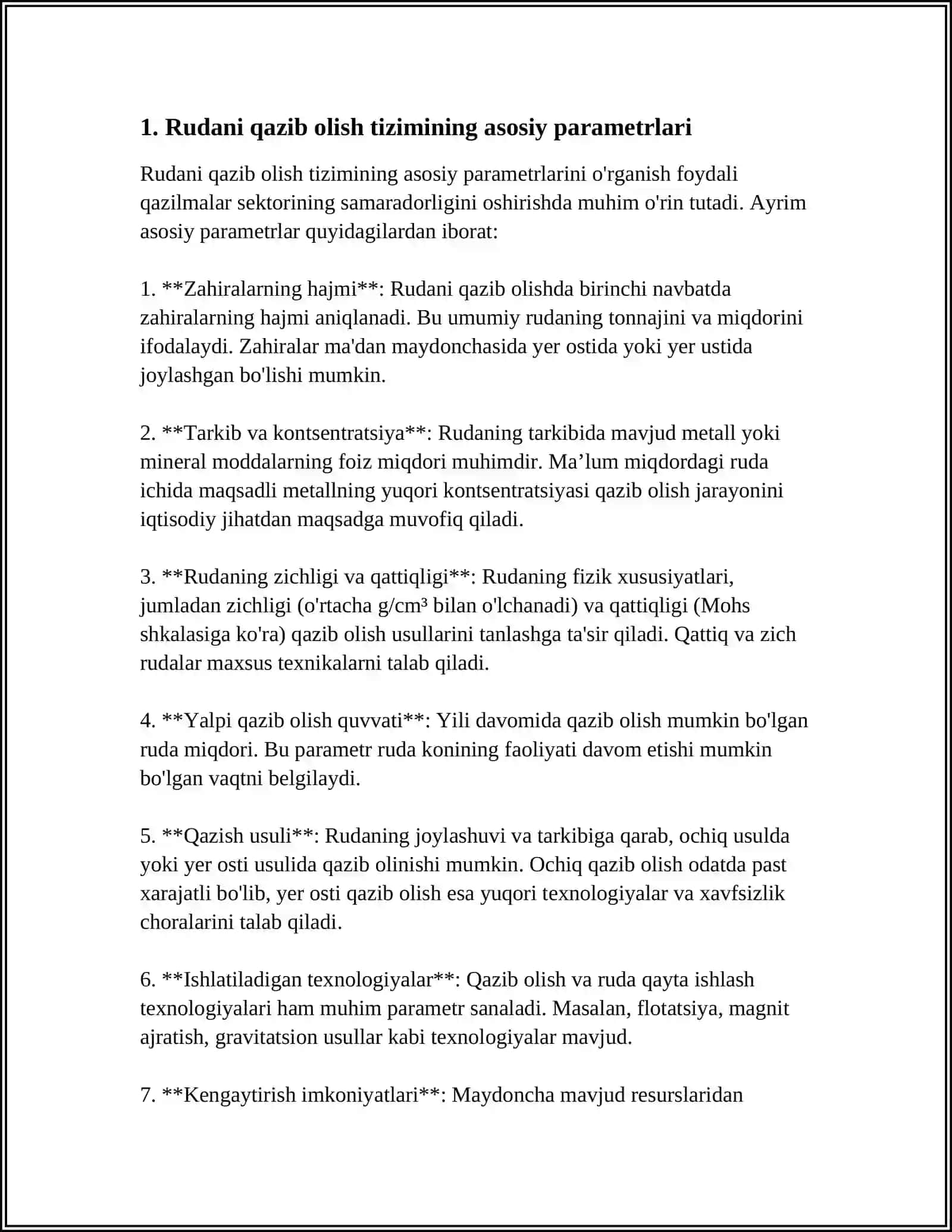 RUDANI MAGAZINLAB QAZIB OLISH TIZIMI PARAMETRLARINI HISOBLASH 3
