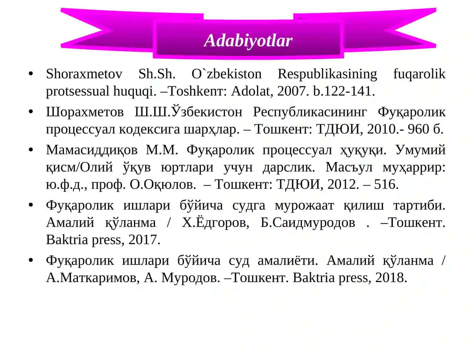 Fuqarolik ishlarining Taalluqliligi va Sudlovliligi 3