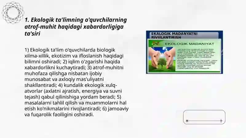 Ekologik ta'limni rivojlantirishning o'quvchilar dunyoqarashiga ta'siri 3