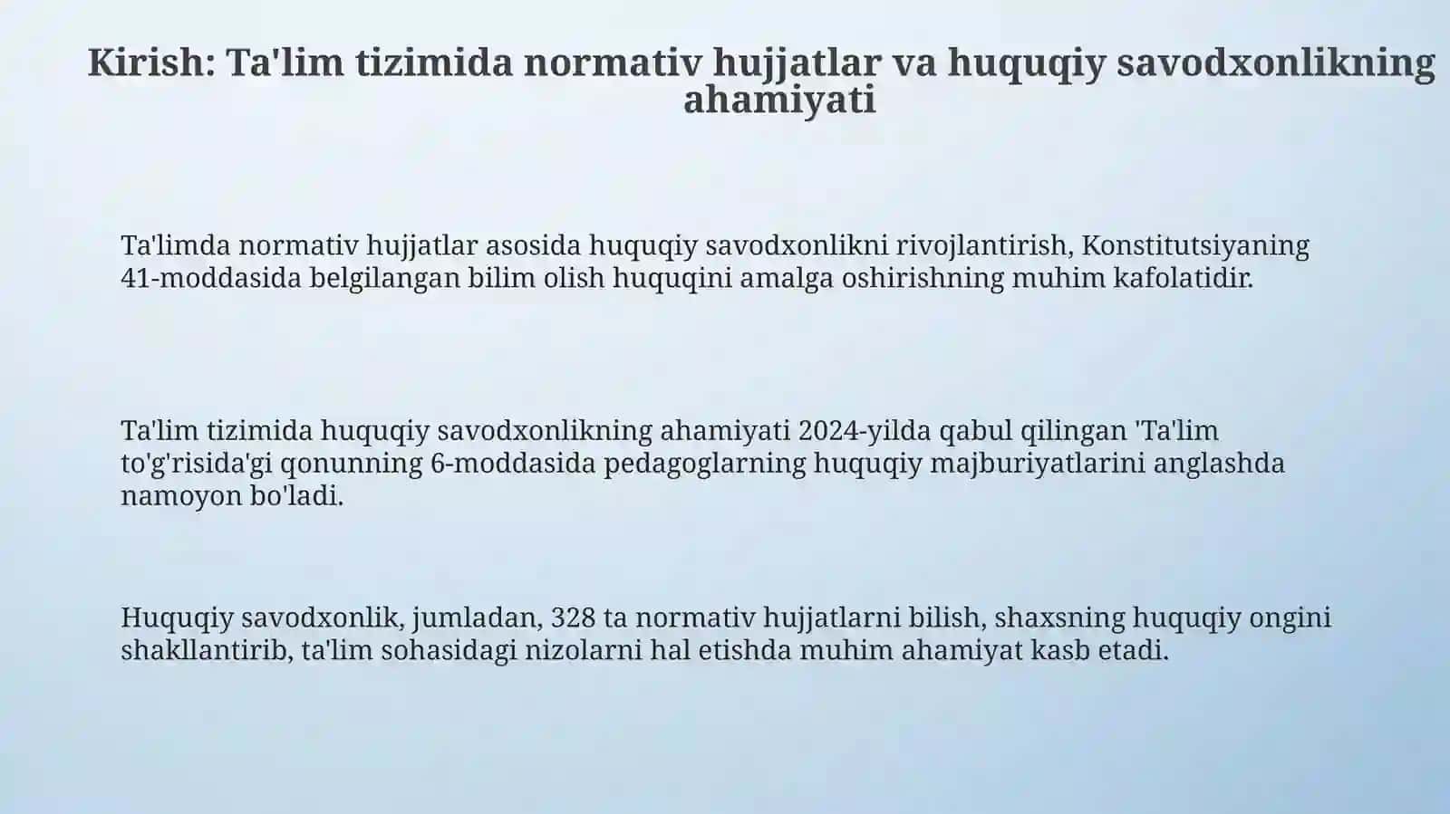 Taʼlim tizimida normativ hujjatlar bilan ishlash madaniyati va huquqiy savodxonlik 3