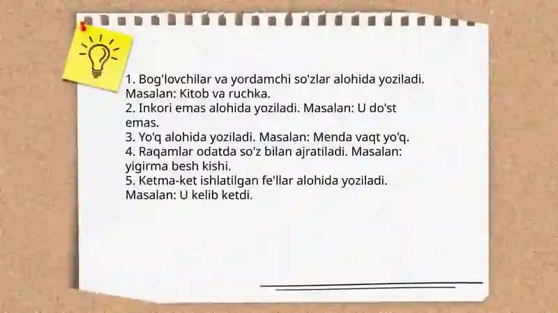 Ajratib yozish qoidalarini amalda qoʻllash boʻyicha tavsiya mashqlar 3