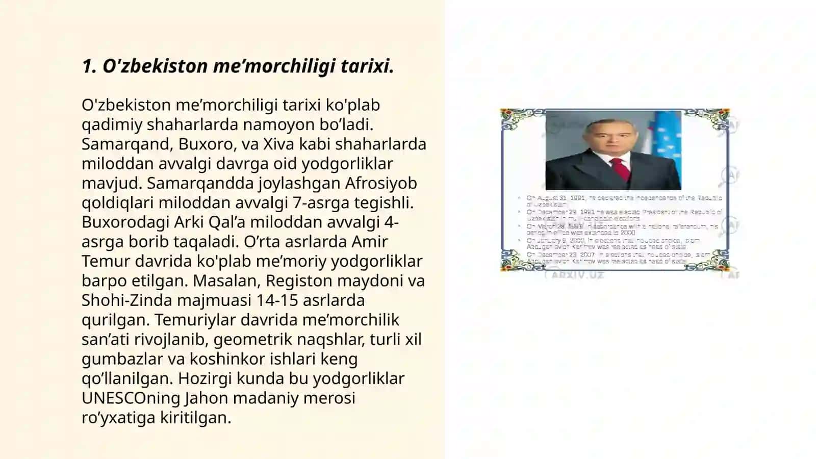 O'zbekiston me’morchiligi tarixi 3