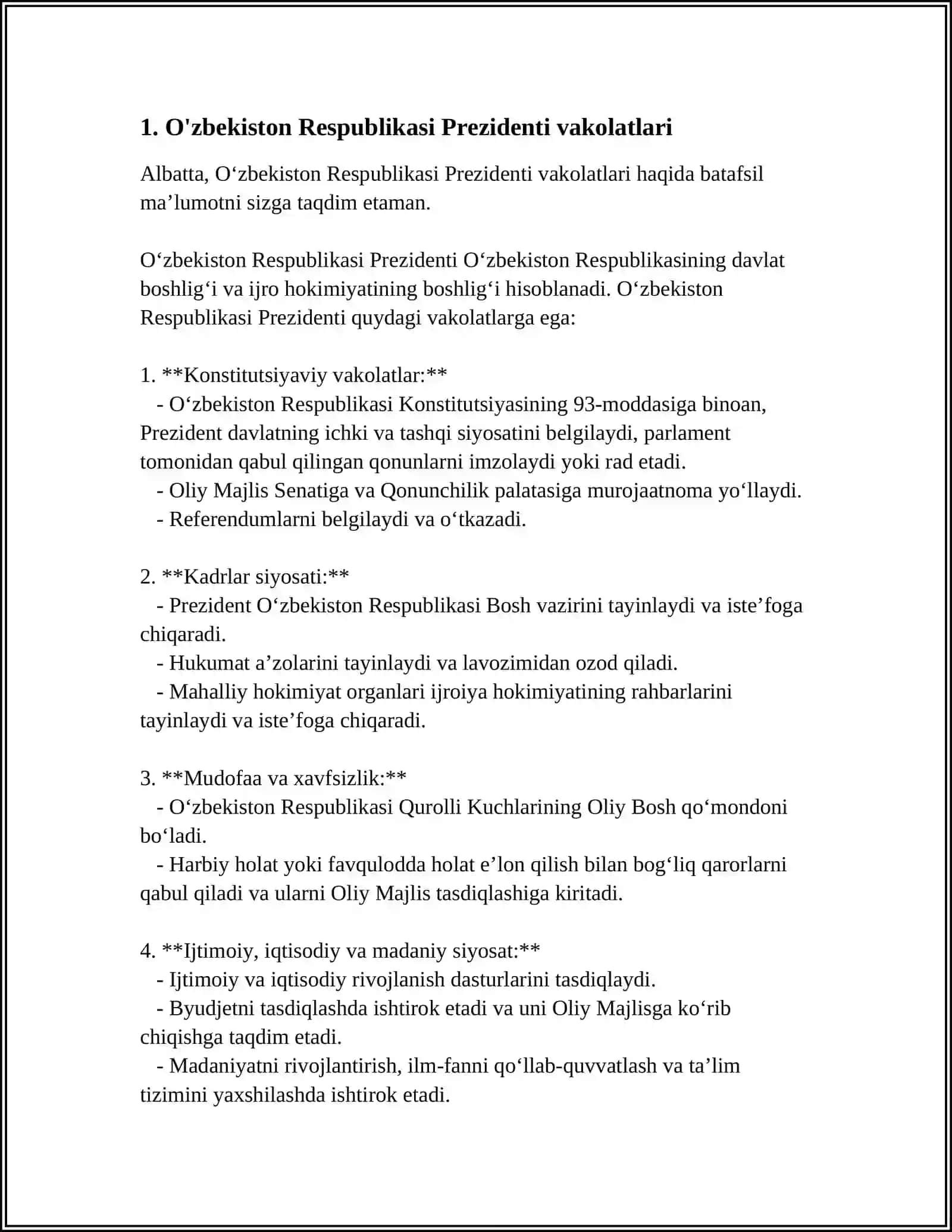 O'ZBEKISTON RESPUBLIKASI PREZIDENTI HUQUQIY HOLATI 3