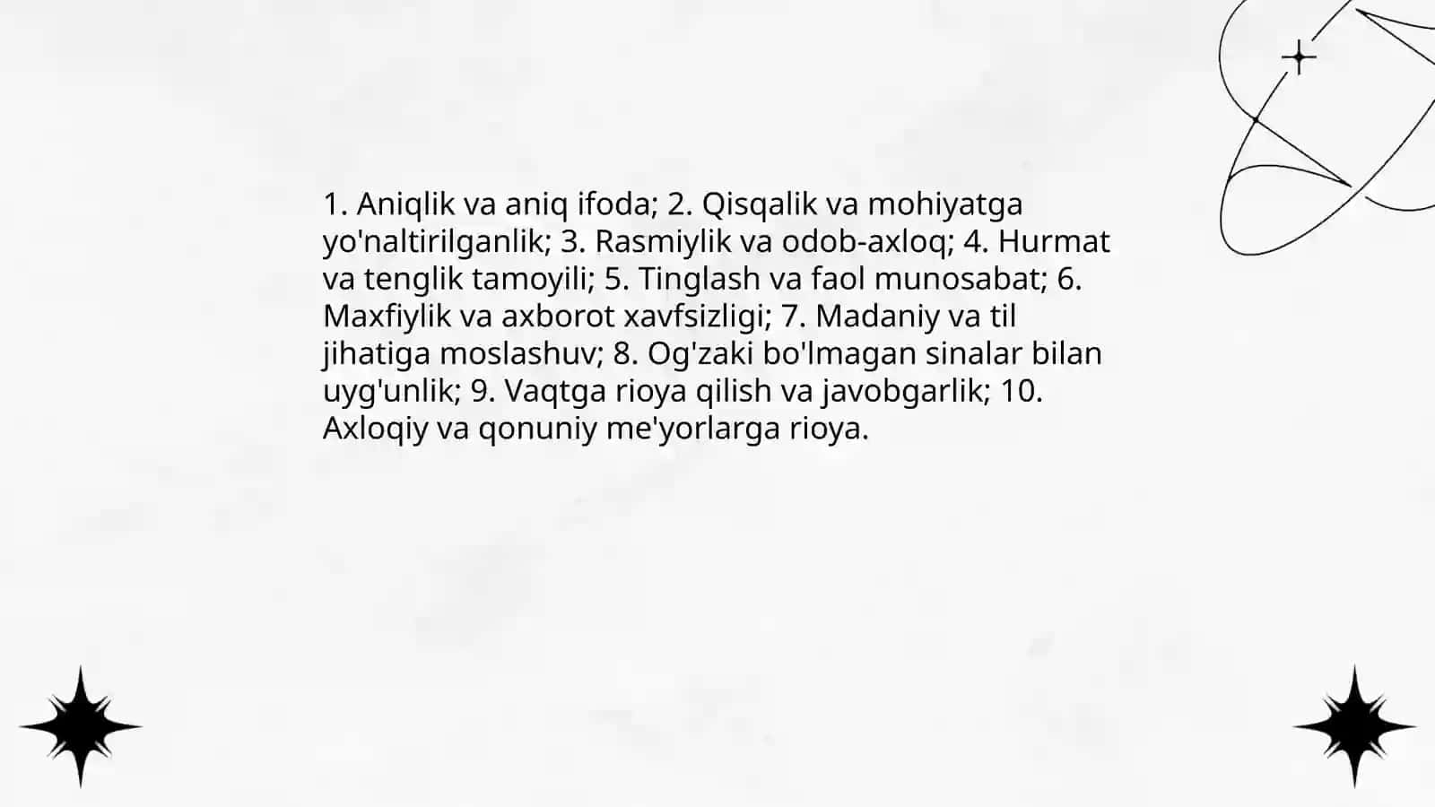 Kasbiy muloqot uslubiyati qoidalari 3