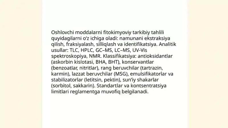 Oshlovchi moddalarni fitokimyoviy taxlili 3