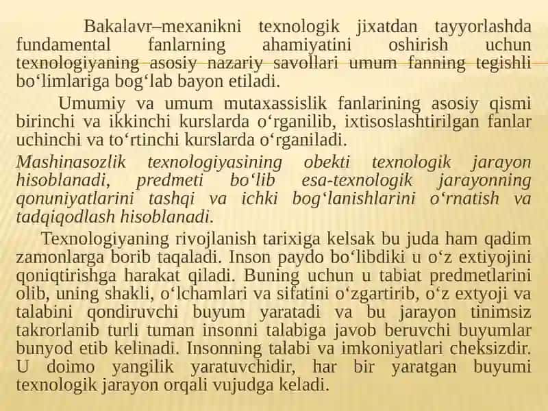 Mashinasozlik texnologiyasi asoslari faniga kirish 3