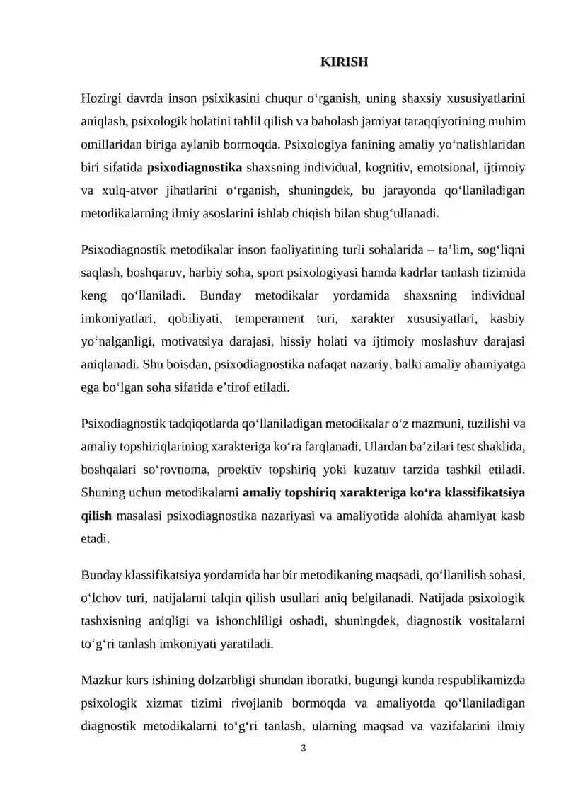 Mavzu: Amaliy topshiriq xarakteriga ko’ra psixodiagnostik metodikalar klassifikatsiyasi 3
