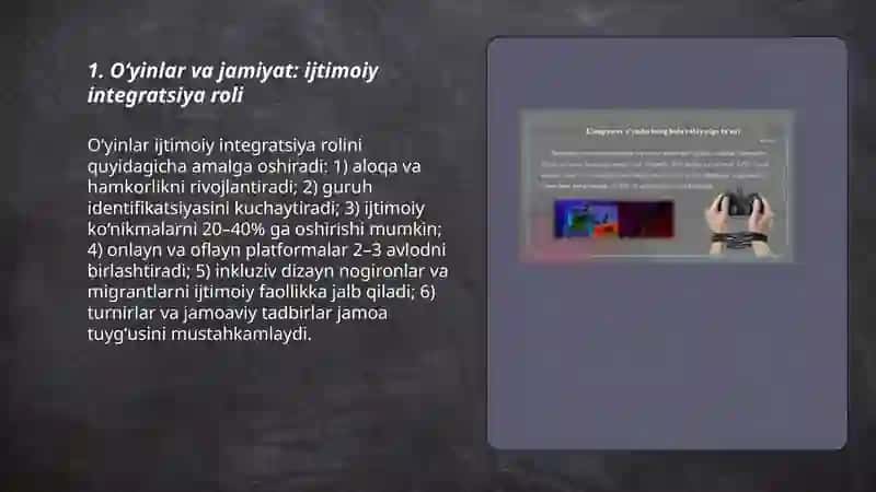 Oʻyinlar va jamiyat: ijtimoiy integratsiya roli 3