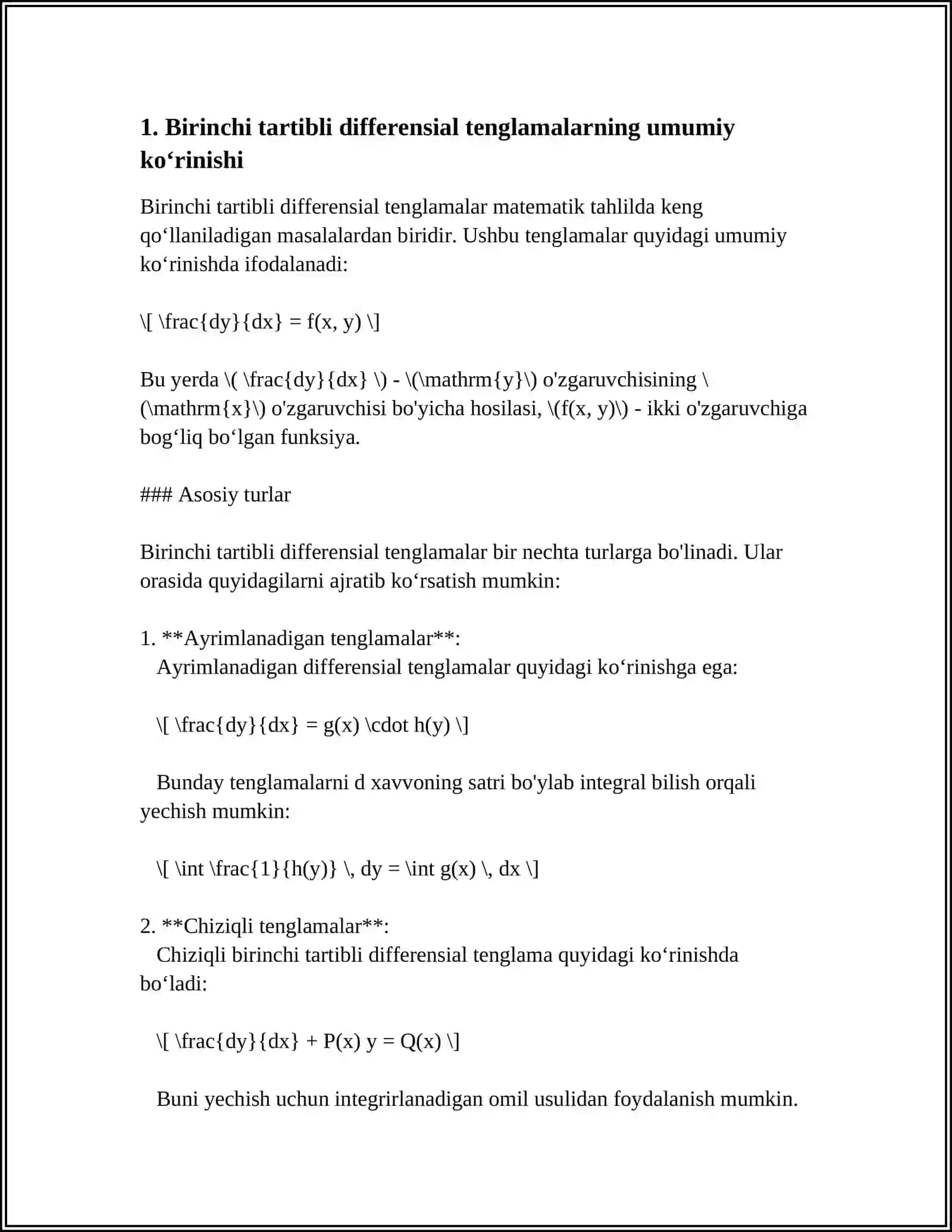 BIRINCHI TARTIBLI DIFFERENSIAL TENGLAMALAR 3