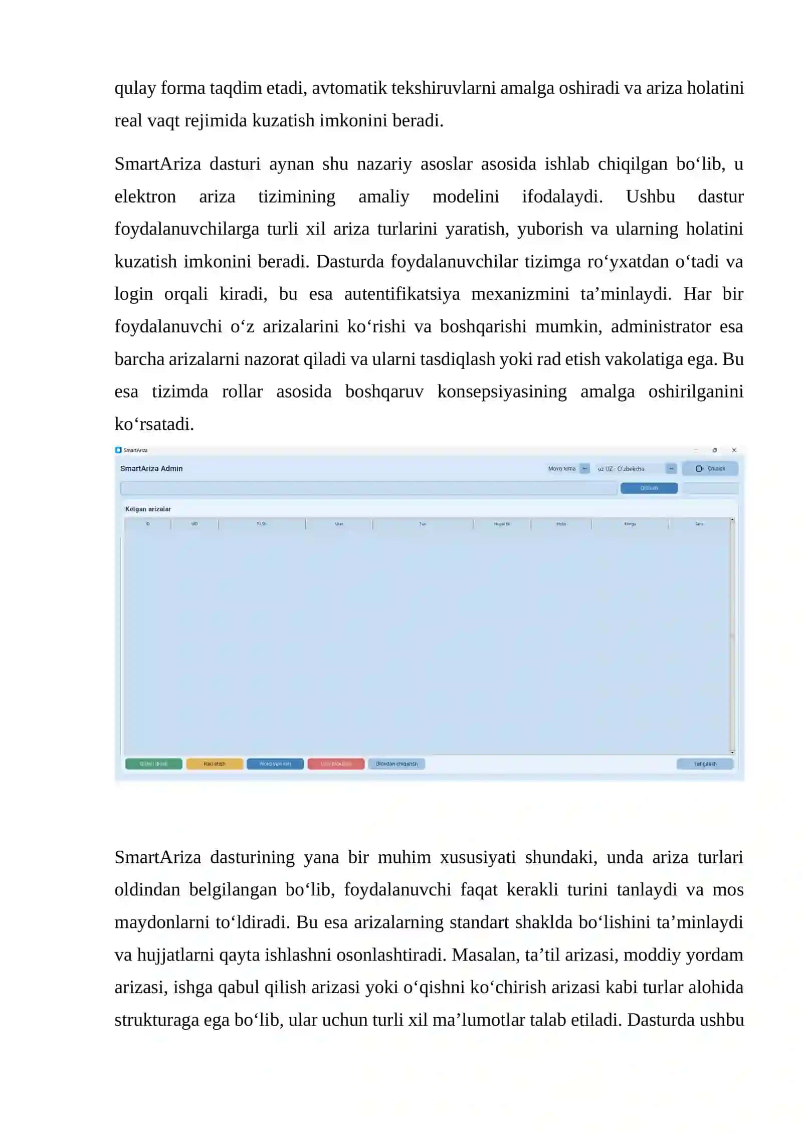 “SMARTARIZA” TIZIMIDA ELEKTRON HUJJAT AYLANISHI VA FOYDALANUVCHI JARAYONLARINI TASHKIL ETISH 3