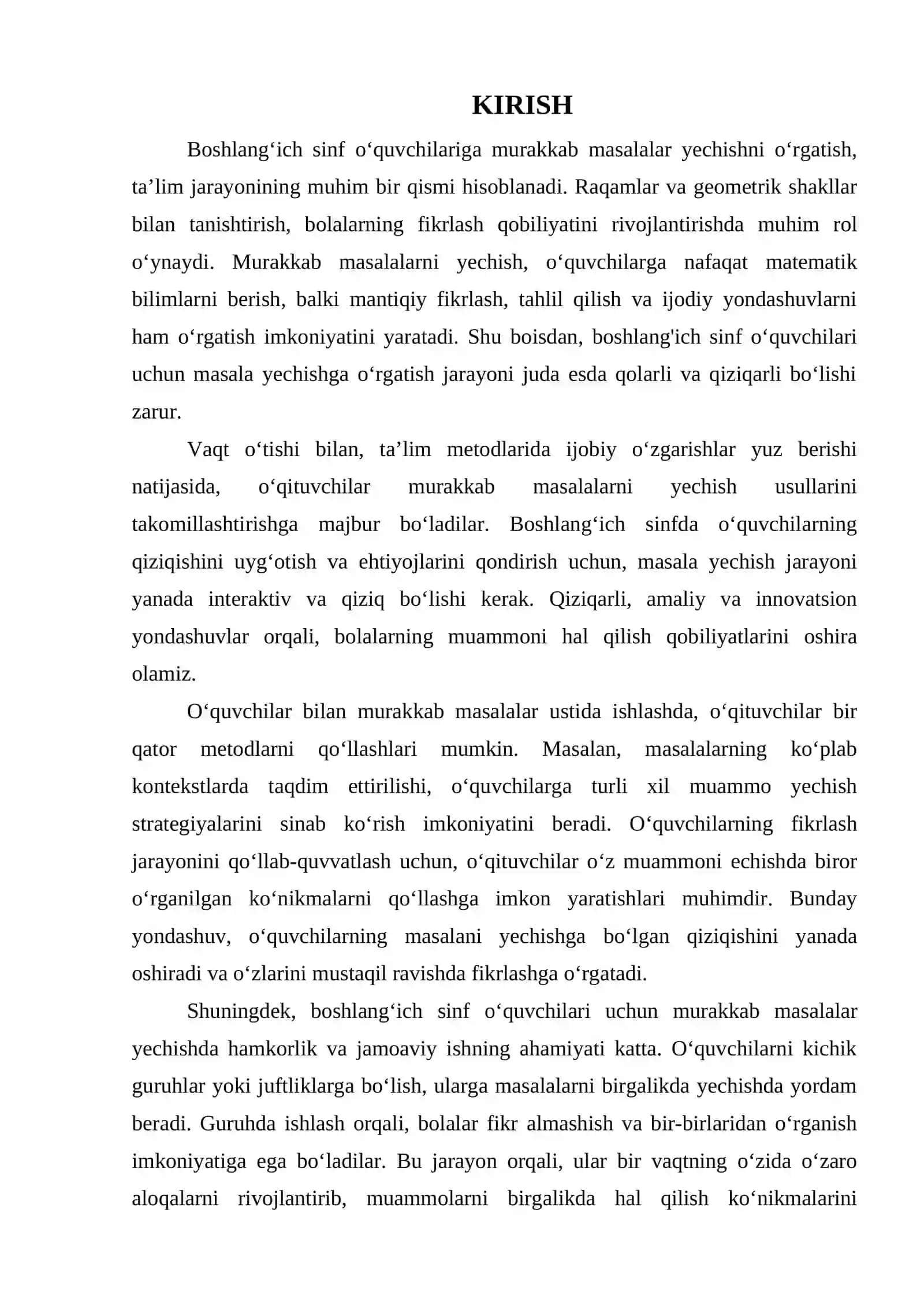 BOSHLANGʻICH SINF O’QUVCHILARIGA MURAKKAB MASALALAR YECHISHNI O`RGATISH USULLARI 3