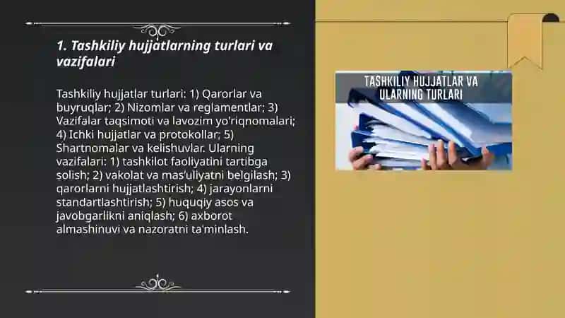Tashkiliy hujjatlar va ularni rasmiylashtirish mavzusida taqdimot tayyorlash 3