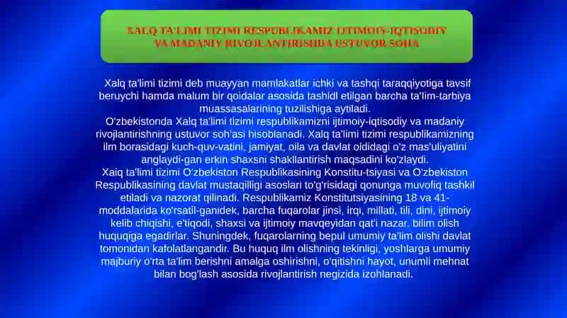 Xalq Ta'limi Tizimi respublikamizijtimoiy-iqtisodiy va madaniy rivojlantirishda ustuvor soha 3