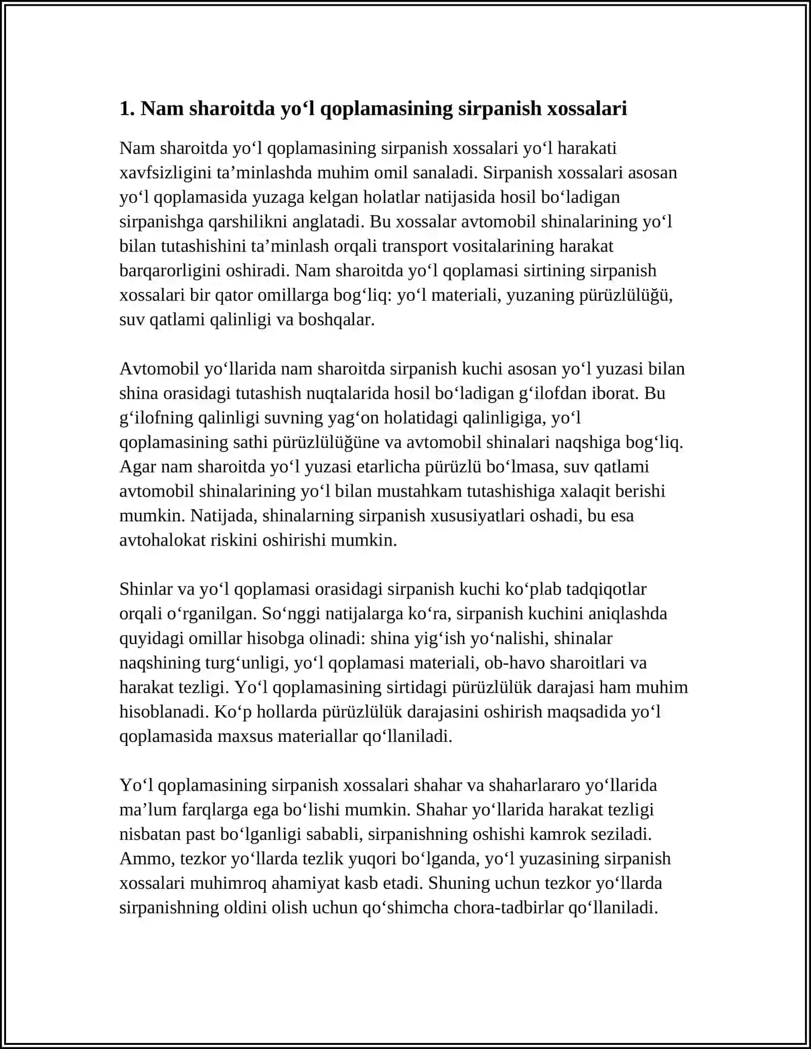 Nam va quruq sharoitda yo‘l qoplamasining ekspluatatsion xossalari 3