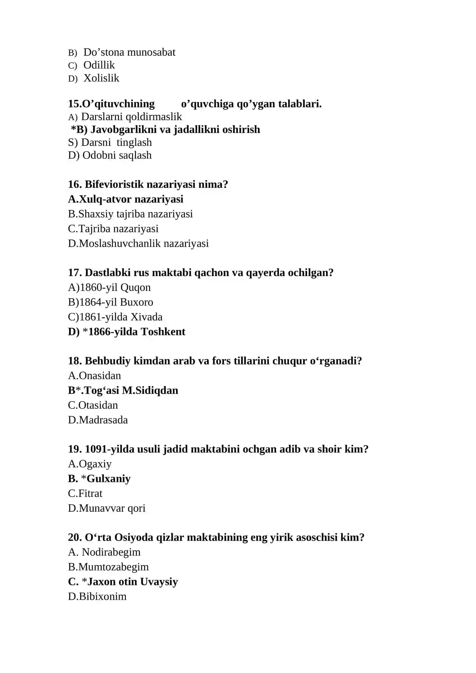 Milliy ttarbiya asoslari fanidan 100 ta test savollari 3