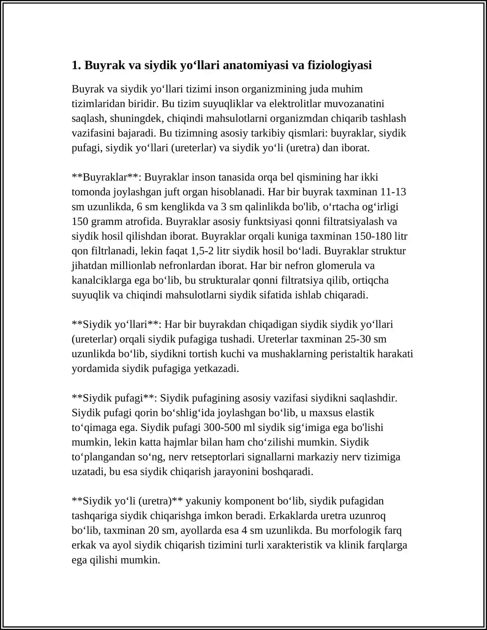 BUYRAK VA SIYDIK AJRATISH AZOLARI KASALLIKLARI BILAN OG'RIGAN BEMORLARNI TEKSHIRISH VA PARVARISH QILISH 3