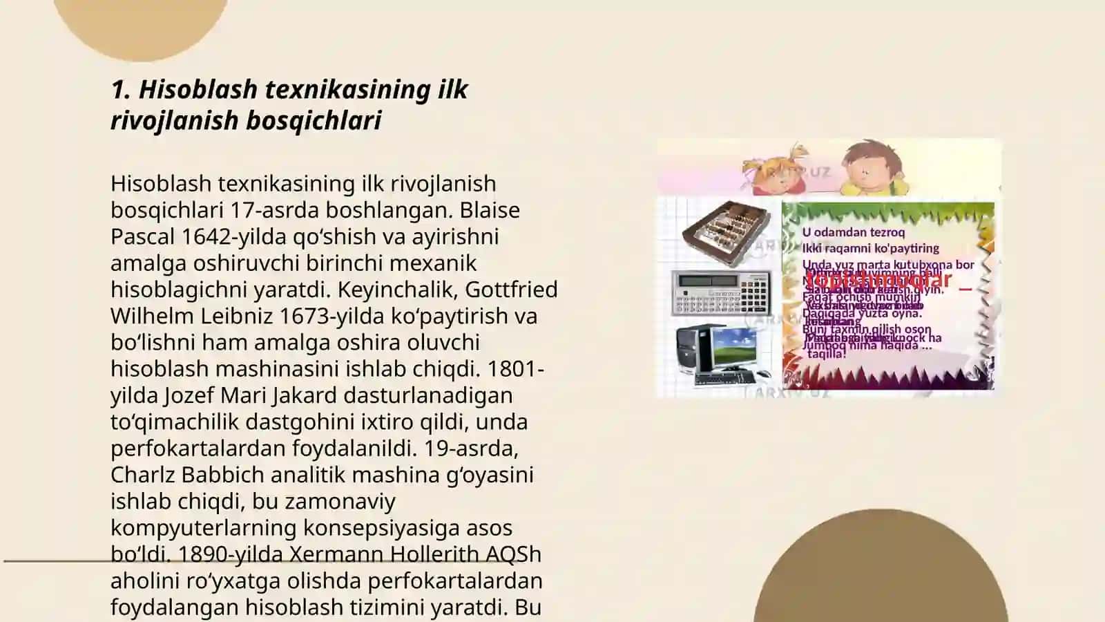 Hisoblash texnikasi rivojlanish tarixi va avlodlari 3