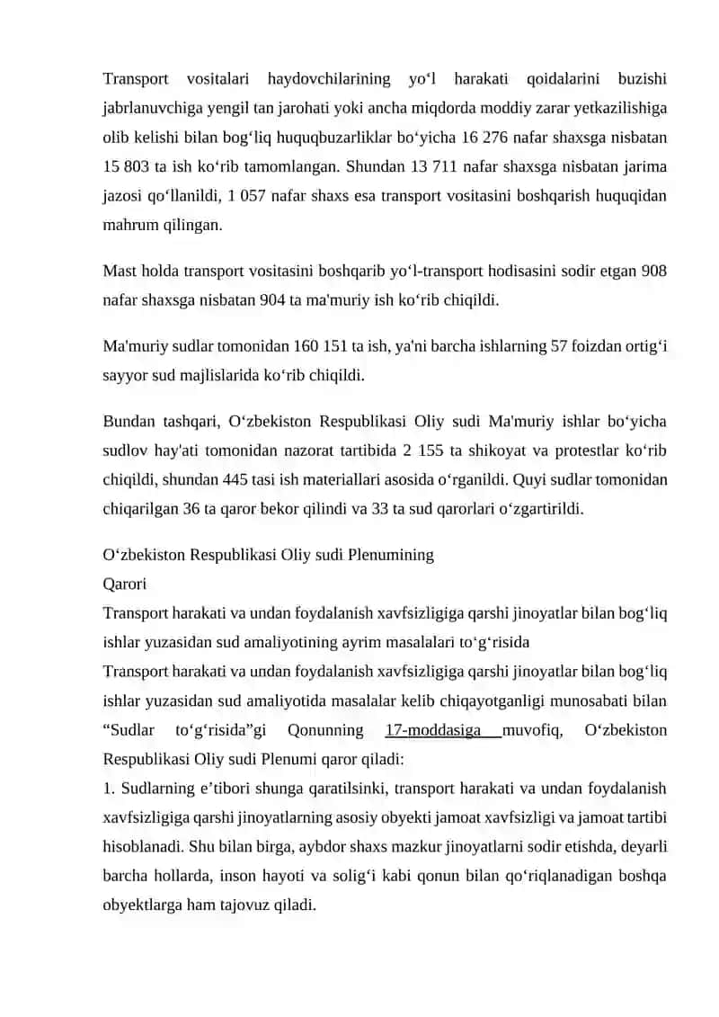 TRANSPORT VOSITALARI HARAKATI YOKI ULARDAN FOYDALANISH XAVFSIZLIGI QOIDALARINI BUZISH 3