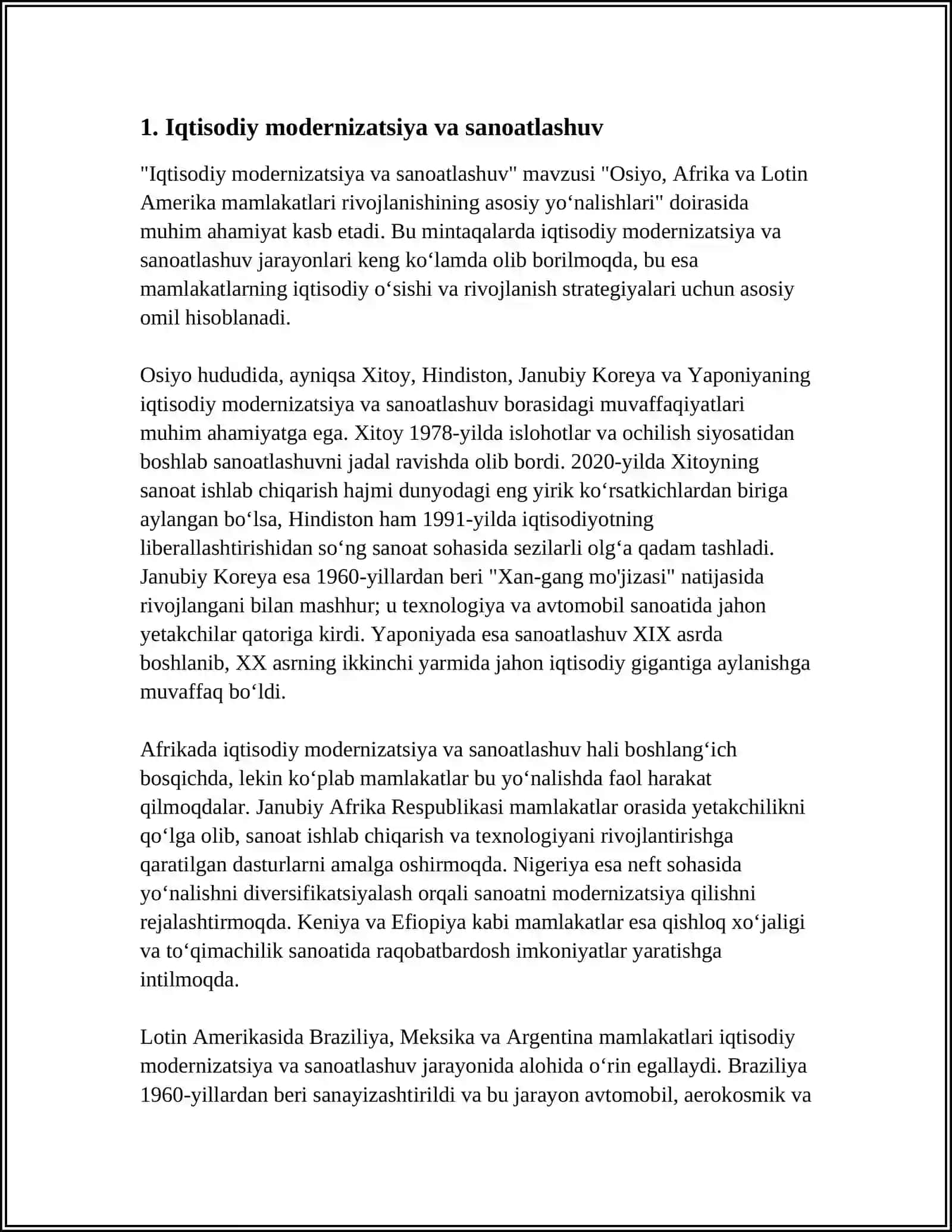 OSIYO AFRIKA VA LOTIN AMERIKA MAMLAKATLARI RIVOJLANISHINING ASOSIY YOʻNALISHLARI 3