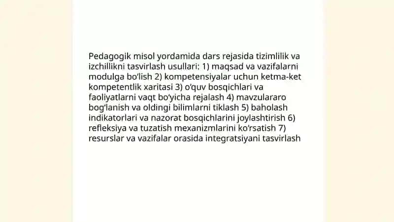 Taʼlimning tizimlilik va izchillik prinsiplarini amalga oshirish qoidalarini pedagog misolida tasvirlash usullari 3