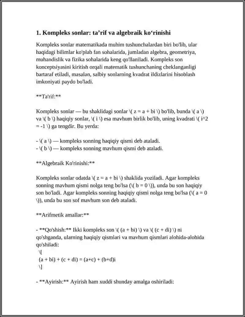 KOMPLEKS SONLAR VA ULAR USTIDA AMALLAR 3