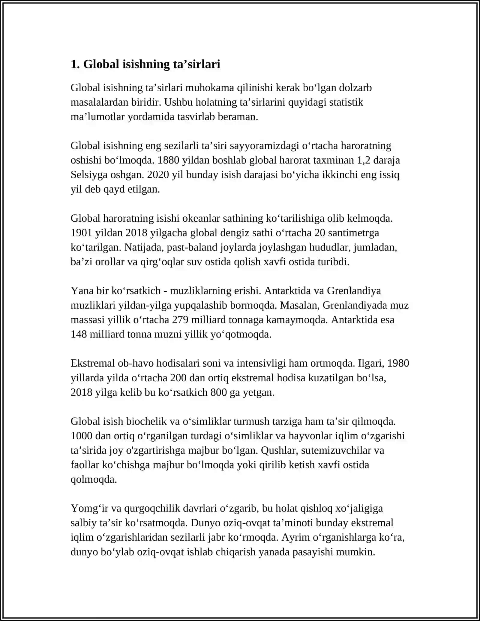 "BIZNING KELAJAKDAGI IQLIM" YOKI GEOGRAFIK O'ZGARISHLAR 3