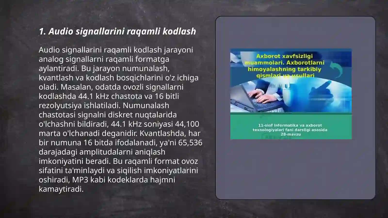 Audio va video axboratlarni kodlash, ularni qayta ishlash 3