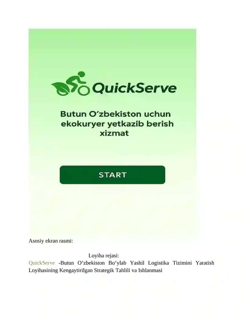 QuickServe -Butun O‘zbekiston Bo‘ylab Yashil Logistika Tizimini Yaratish Loyihasi 3