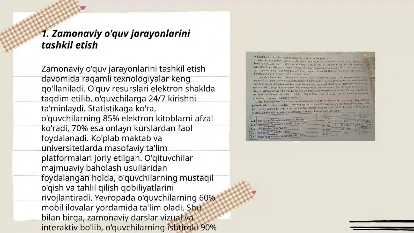 O'QUV MASHG'ULOTLARINI ZAMONAVIYLASHTIRISH VA UNGA QO'YILADIGAN METODIK TALABLAR 3