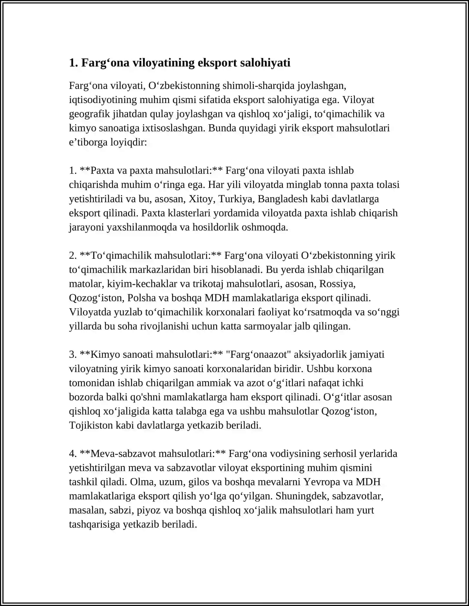 FARGONA VILOYATI IQTISODIYOTIDA ESKPRTNING ORNI,EKSPORT KORSATKICHLARINI ASOSIY TENDENSIYASI 3