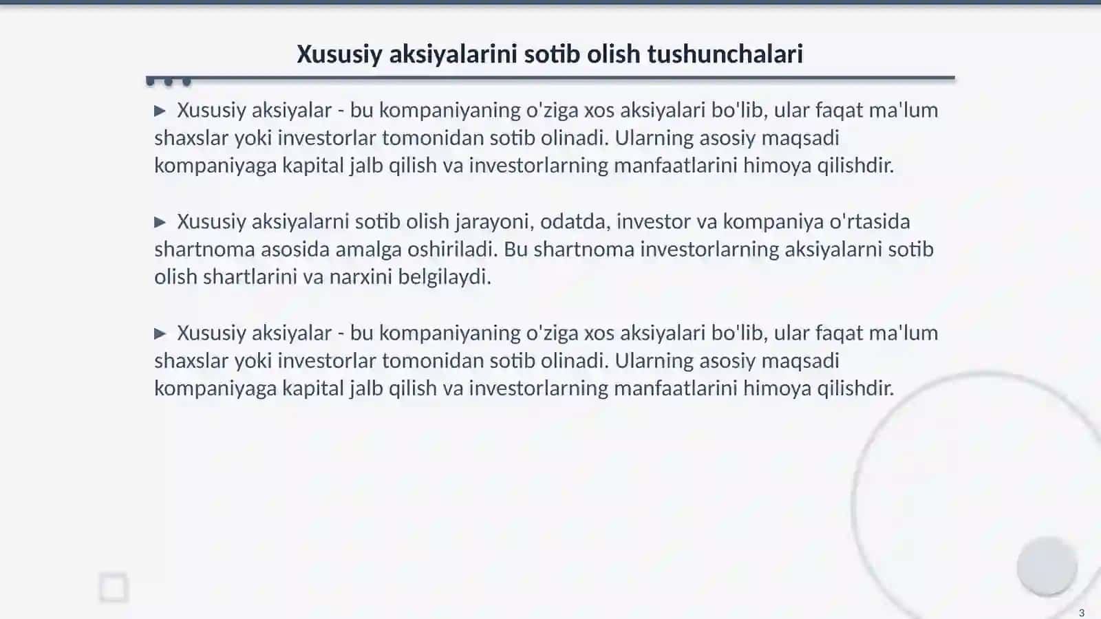 Xususiy aksiyalarini sotib olishining hisobini yuritish 3