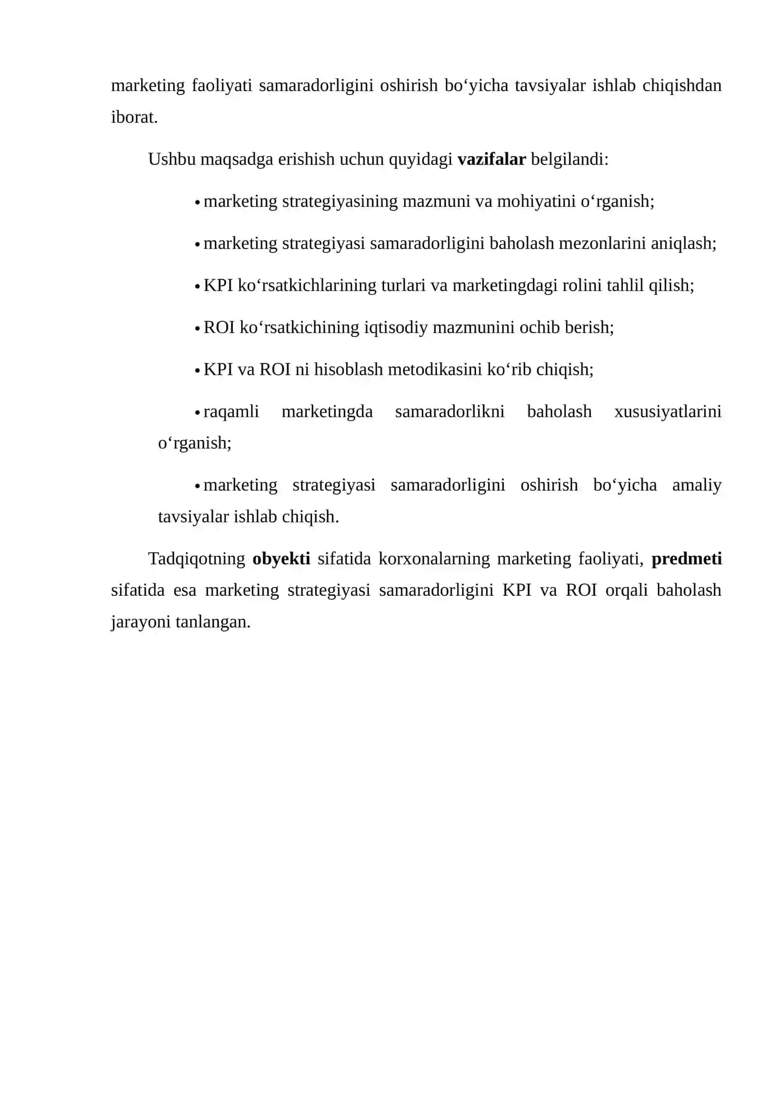 MARKETING STRATEGIYASI SAMARADORLIGINI BAHOLASH( KPI VA ROI) REJA 3