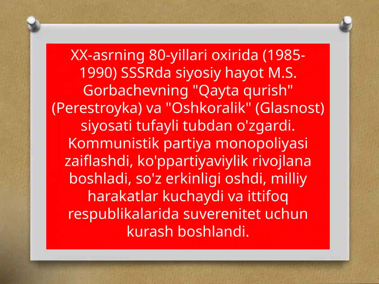 XX-asrning 80-yillarining oxiridagi siyosiy hayot dagi o'zgarishlar 3