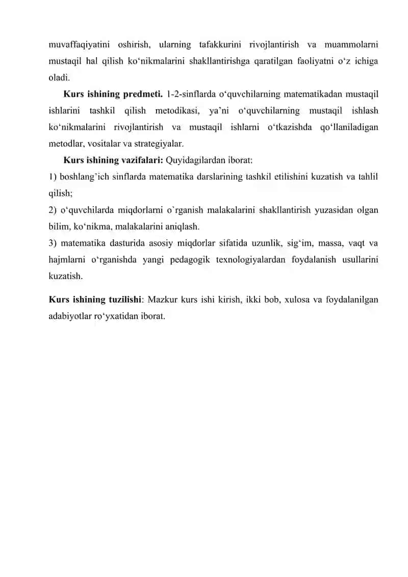 1-2 sinflarda o‘quvchilarning matematikadan mustaqil ishlarini tashkil qilish metodikasi 3