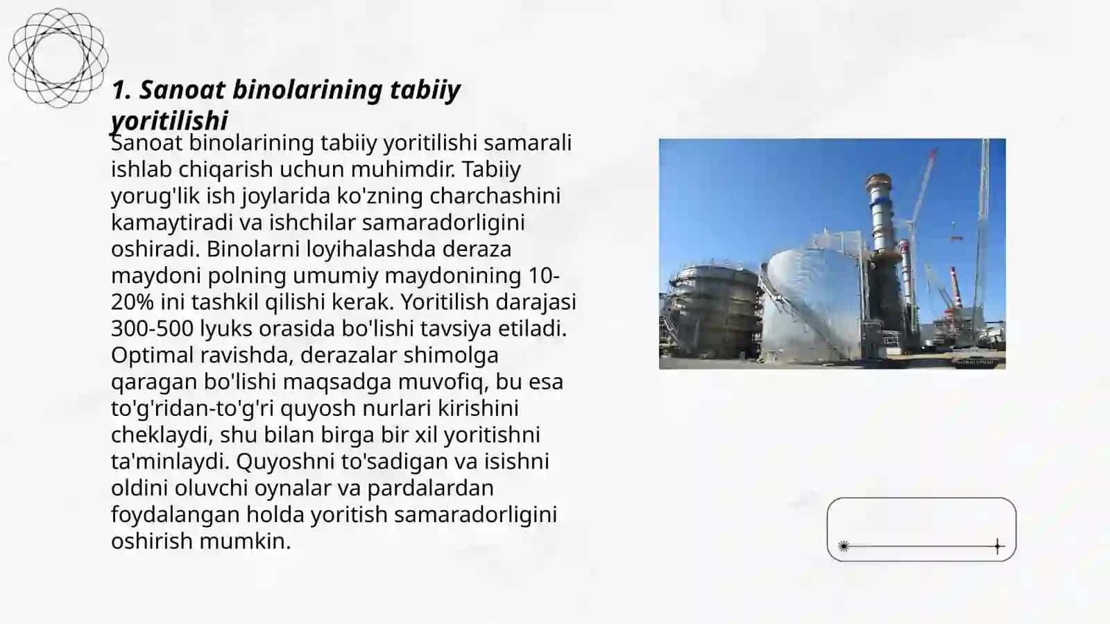 Sanoat binolarining yoritilishiga qoʻyilgan talablar 3