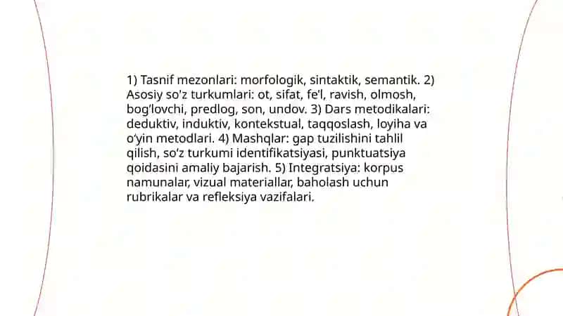 Ona tili darsligi tarkibidagi lug'at ishi so'z turkumlari sintaksis va punktitatsiya elementlari 3
