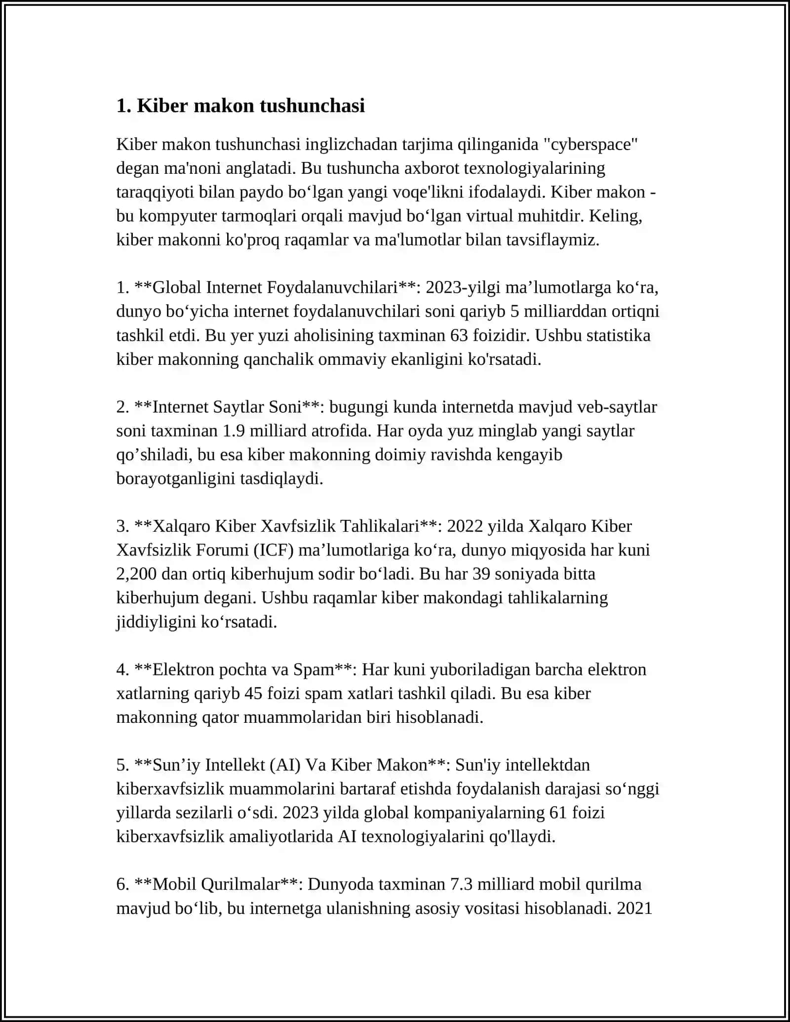 KIBER MAKON, KIBER TERRORIZM, KIBER ZO'RAVONLIK TUSHUNCHALARINING MOHIYATI 3