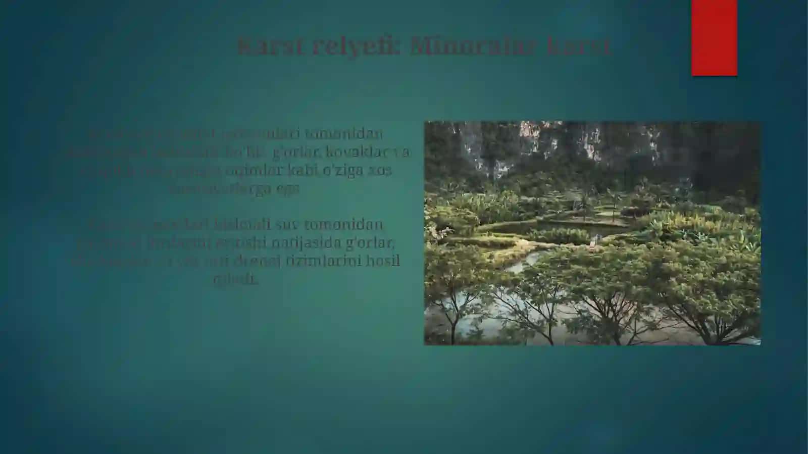 Karst jarayonlar va karst relyefiga tarif berish 3
