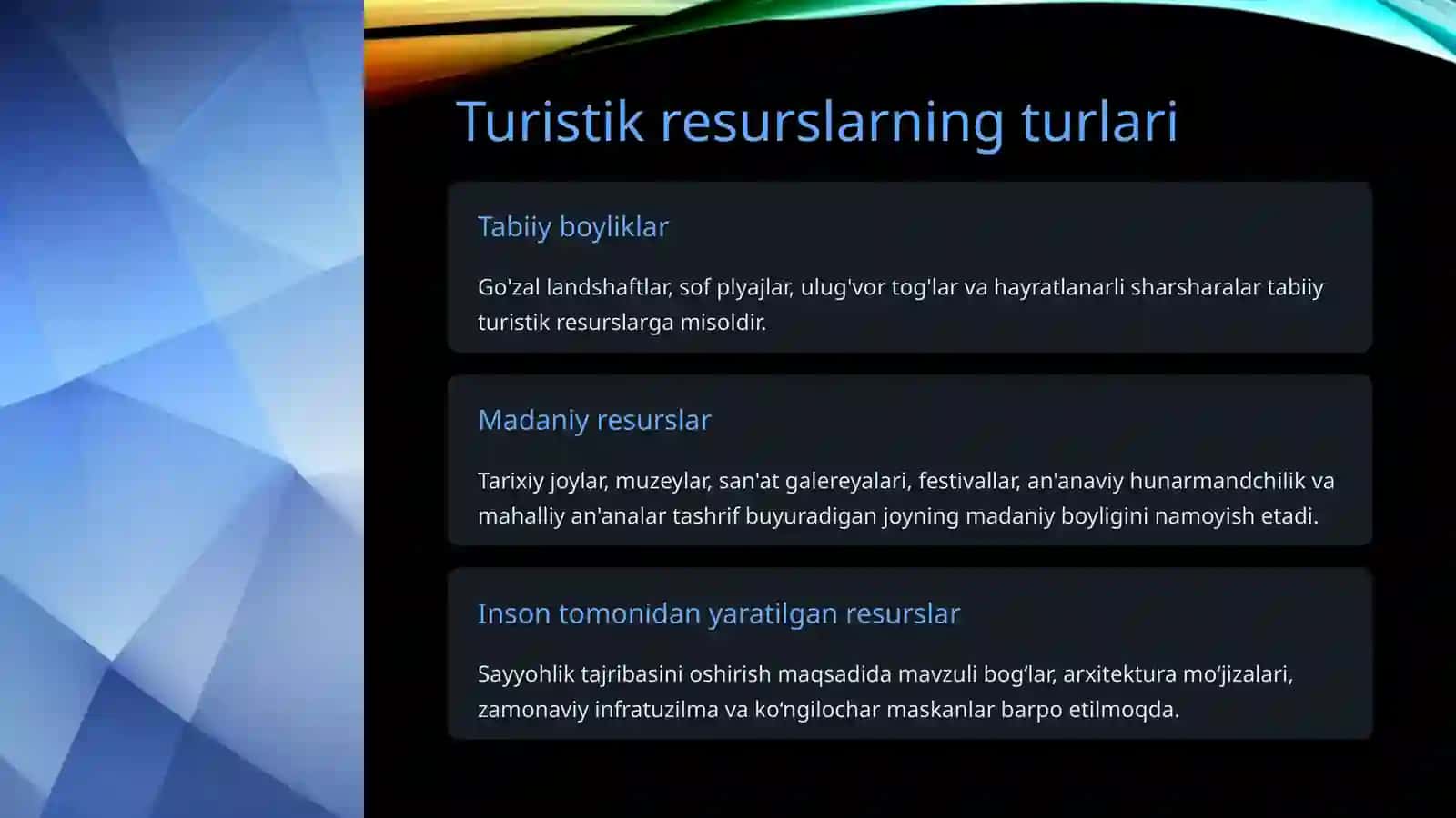 Turistik resurslardan samarali foydalanish yo'llari 3