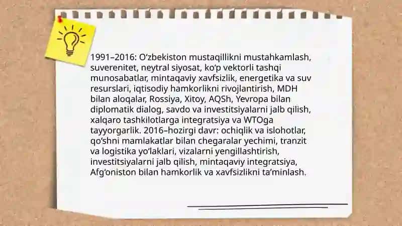 Oʻzbekistonning ikki tomonlama va koʻp tomonlama diplomatiyasi (1991-2016 yillar va 2016- yildan hozirgi davrgacha) 3