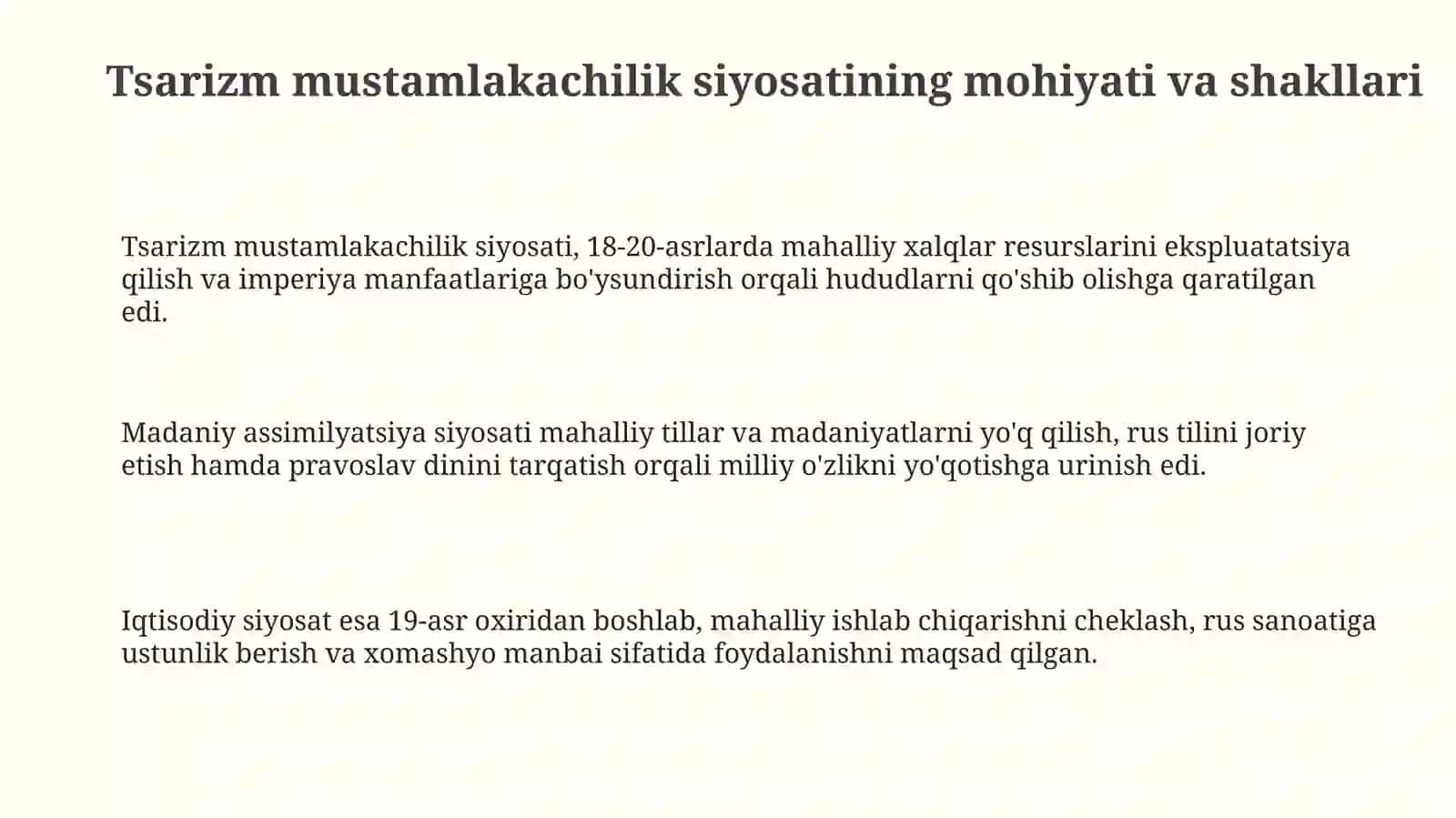 Chorizmning o`lkamizdagi mustamlakachilik siyosati 3