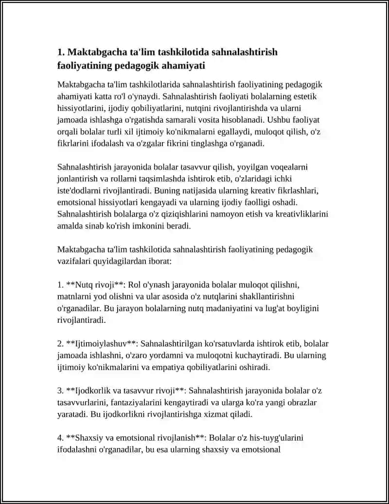 MAKTABGACHA TA'LIM TASHKILOTIDA SAHNALASHTIRISH FAOLIYATIDAGI AHAMIYATI 3