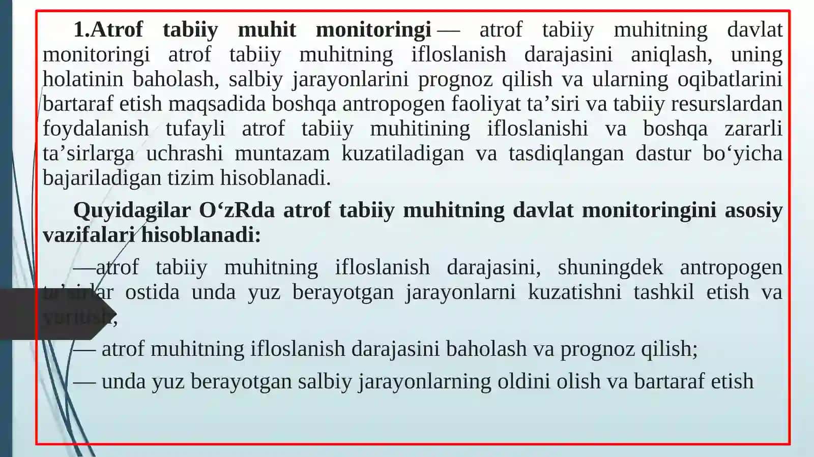 Atrof – muhit  monitoringi: nazorat usullari va asboblar bilan tanishish 3