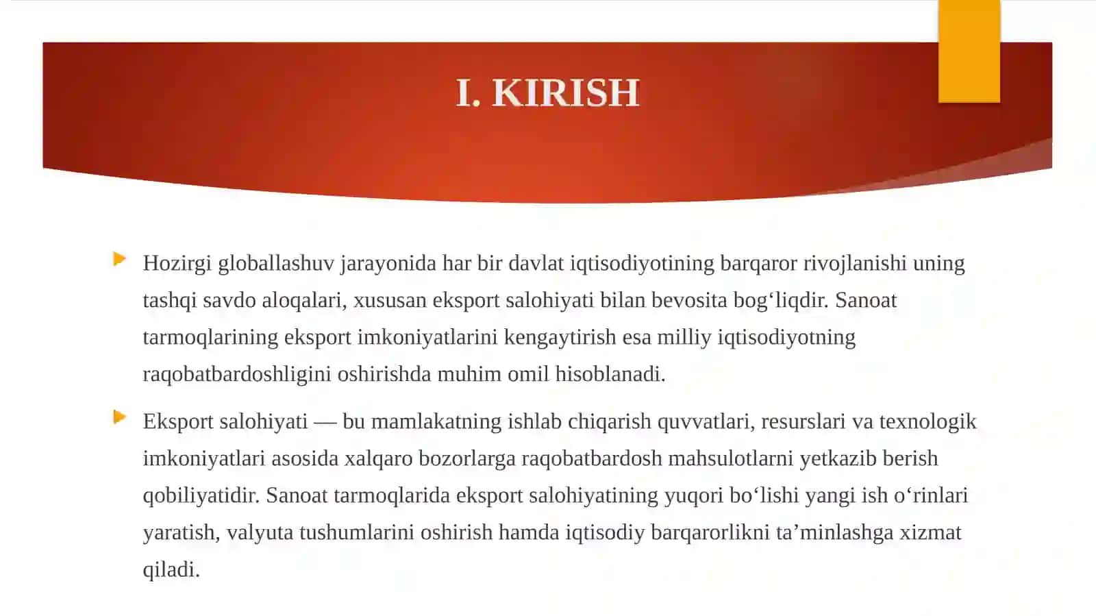 SANOAT TARMOQLARIDA EKSPORT SALOHIYATINI OSHIRISH 3