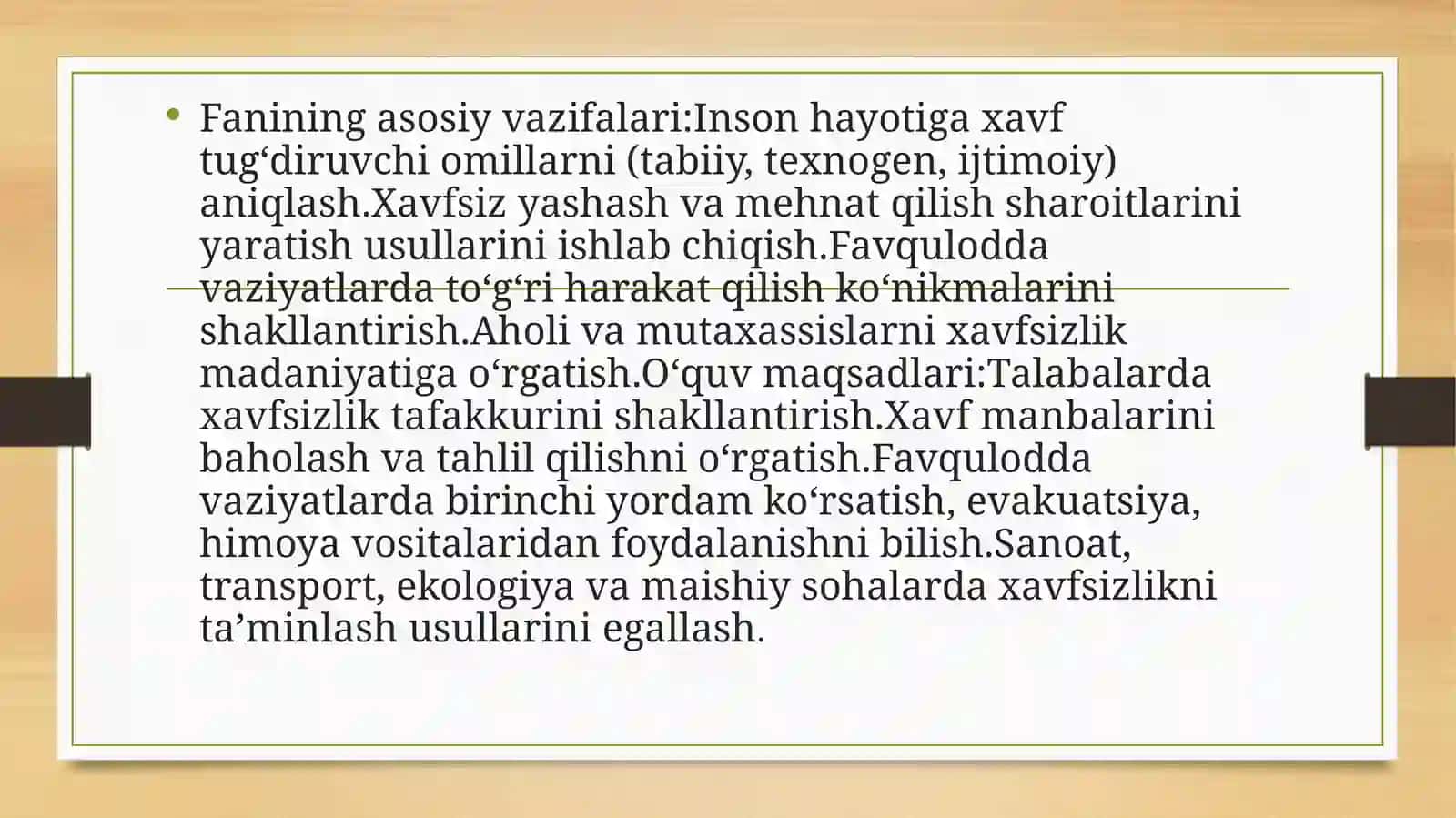 Hayot faoliyati xavfsizligi fanidagi rol va axamiyati 3