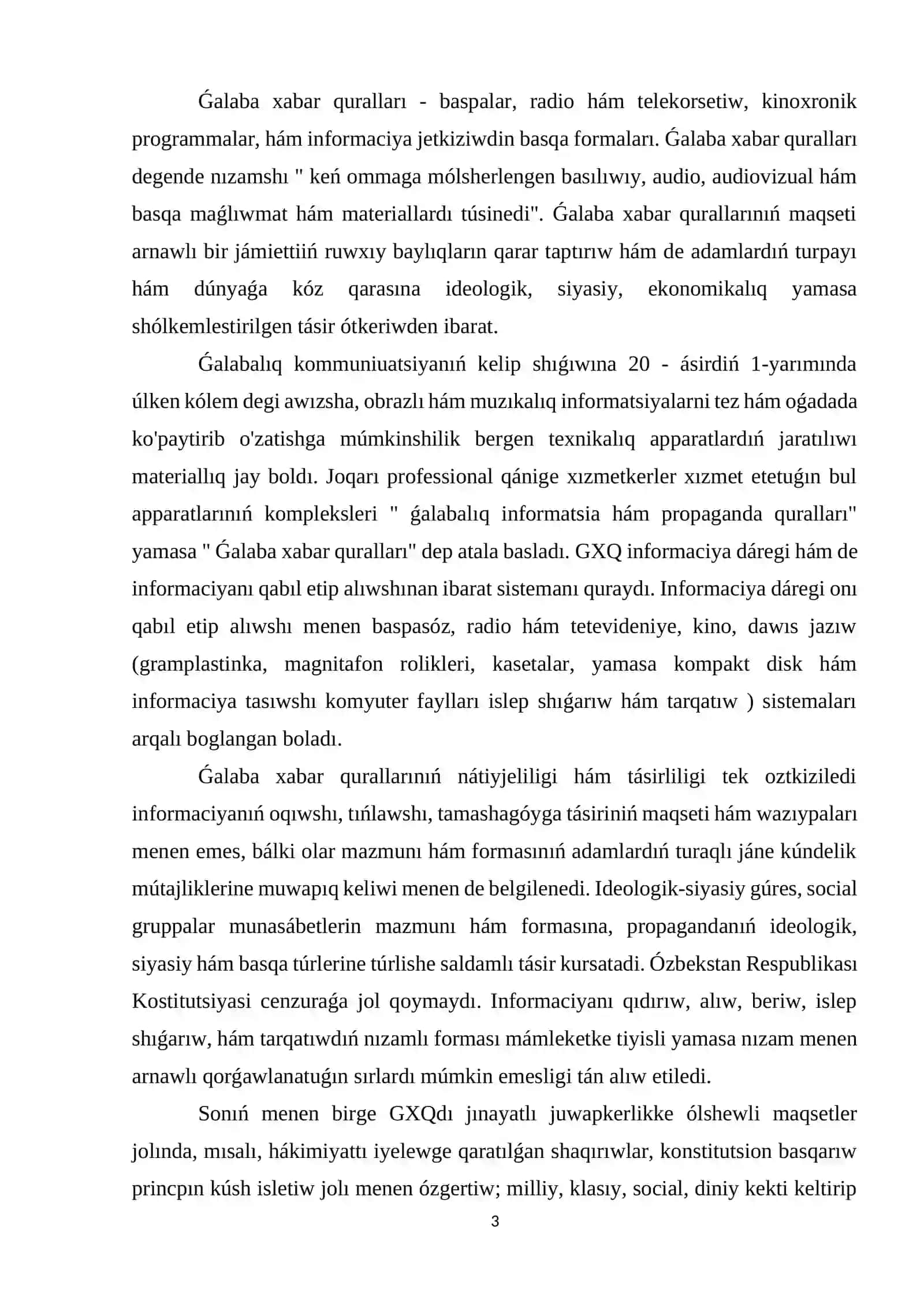 Ózbekstan Respublikasında ǵalaba xabar qurallarınıń iskerligi (ózgeris hám mashqalalar) 3