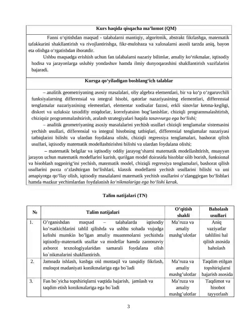 Iqtisodchilar uchun matematika 3