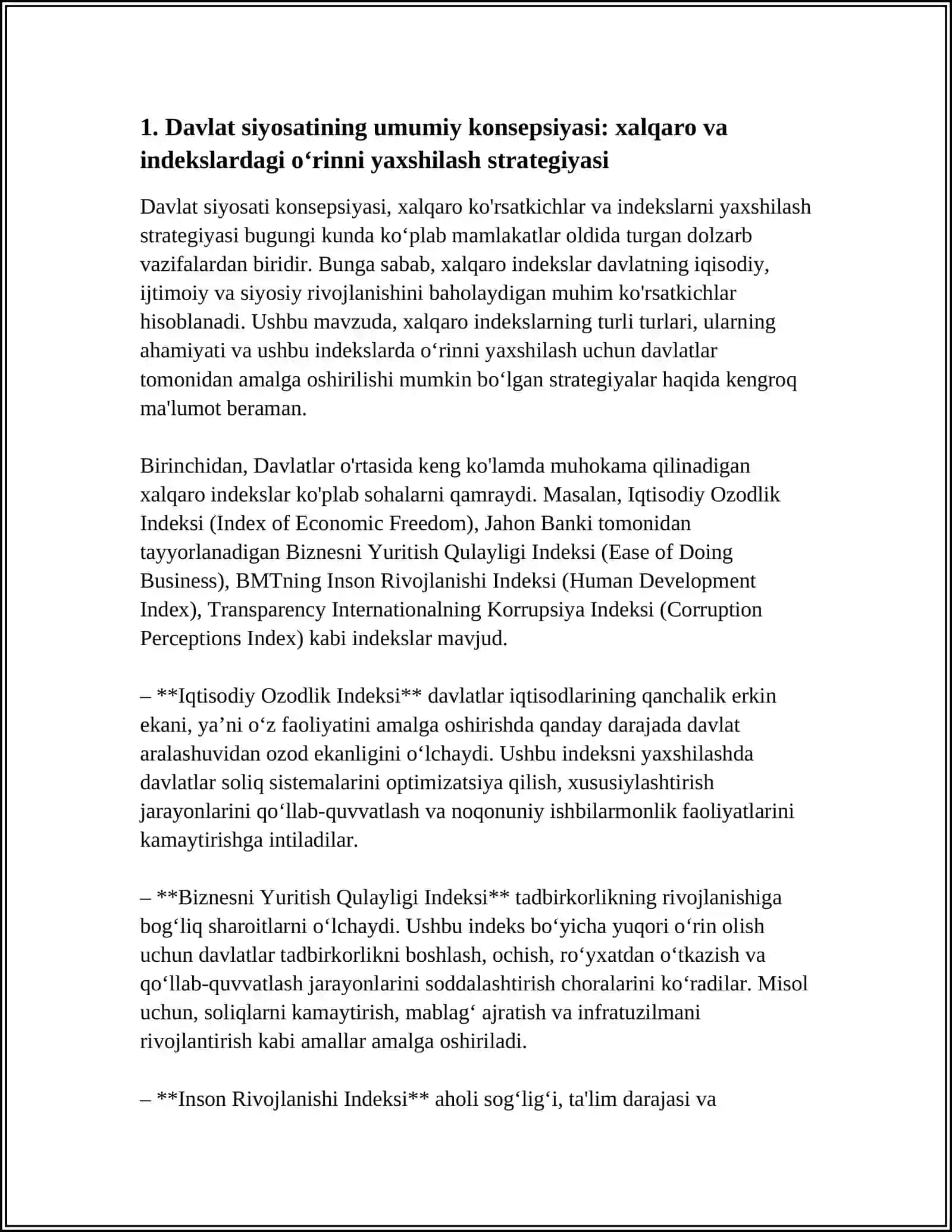 OʻZBEKISTON RESPUBLIKASINING XALQARO VA INDEKSLARDAGI OʻRNINI YAXSHILASH BORASIDAGI DAVLAT SIYOSATI,QABUL QILINGAN HUQUQIY NORMATIV HUJJATLAR 3