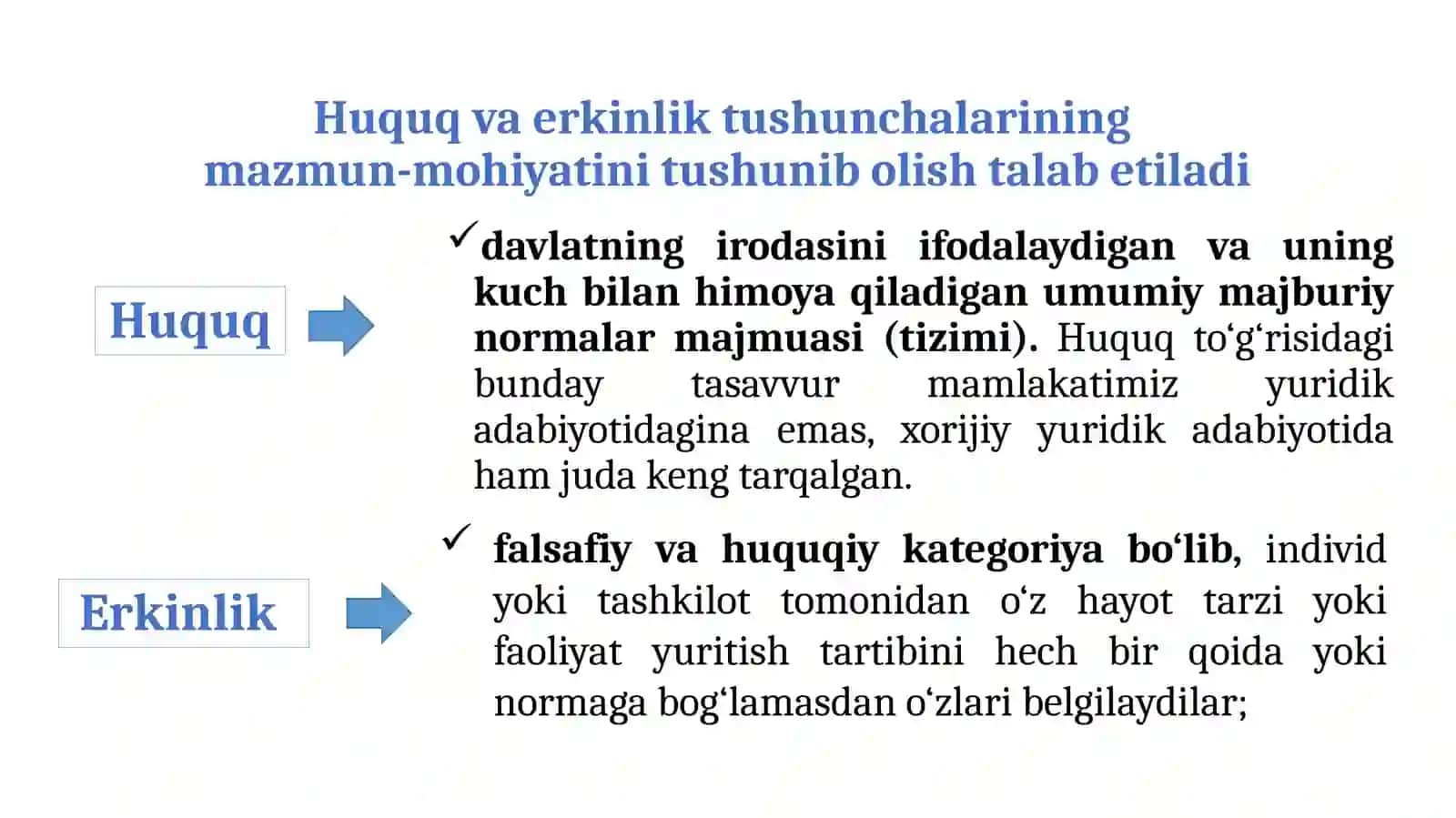 INSON HAMDA FUQARONING HUQUQ VA ERKINLIKLARI KAFOLATLARI.  FUQAROLARNING KONSTITUTSIYAVIY BURCHLARI. 3