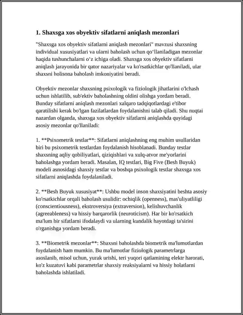 SHAXSGA XOS BO‘LGAN OBYEKTIV SIFATLAR, ONGLILIK, JAVOBGARLIKNI HIS ETISH, O‘Z QADRINI BILISH 3
